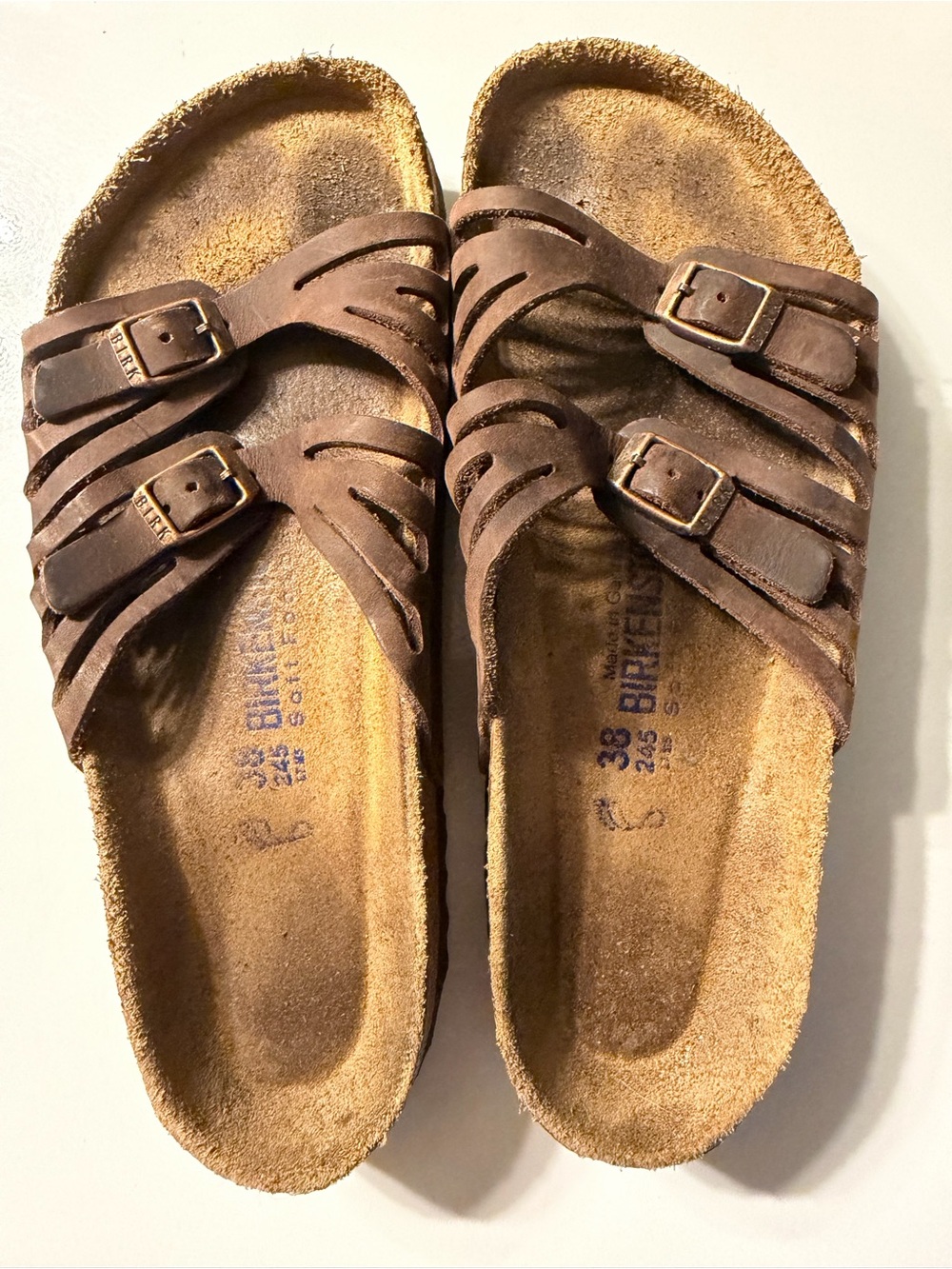 Birkenstock Women’s Brown Double Strap Suede Slide Sandals